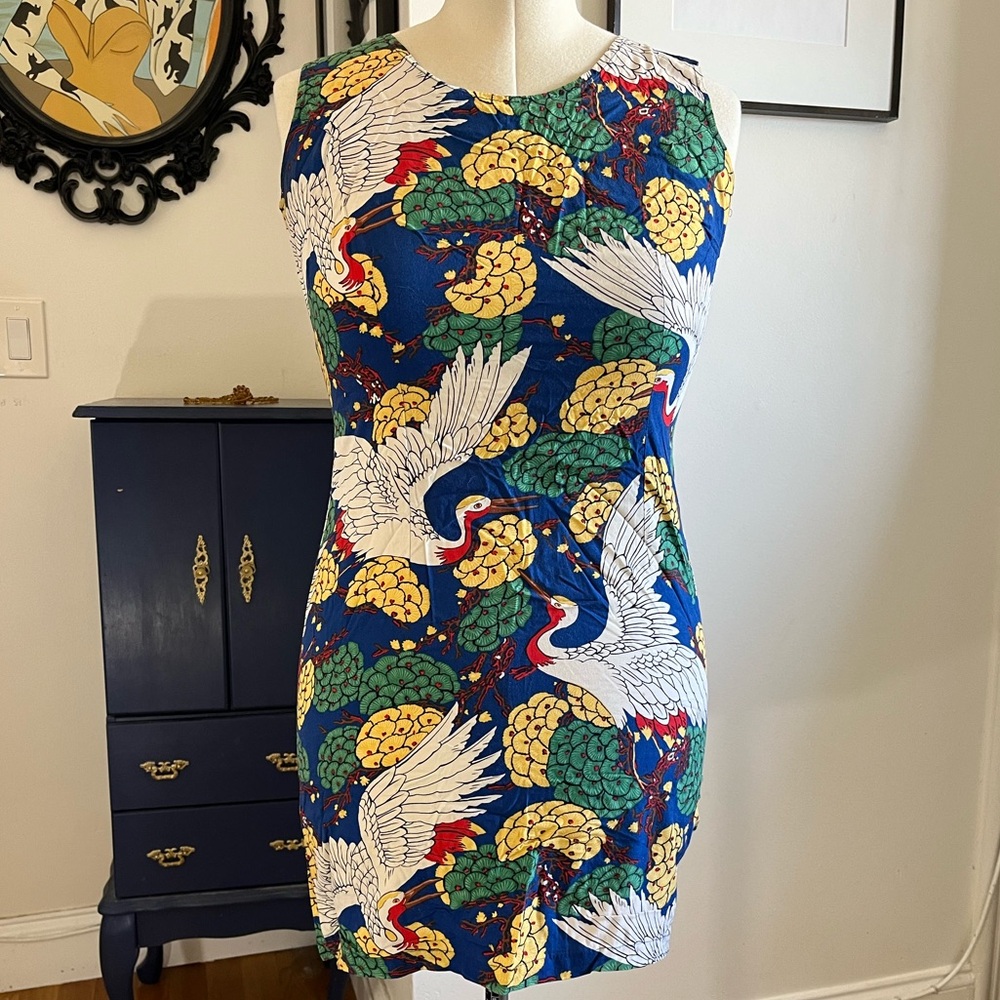 Vintage mini dress crane print